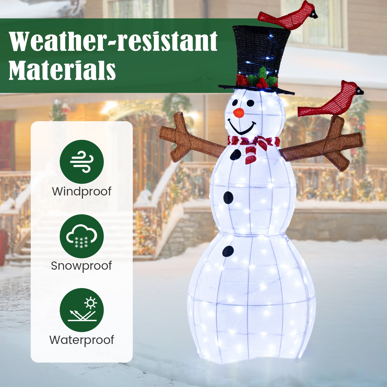 4.8 Feet Christmas Snowman with 120 LED Lights and 2 Decorative Red Birds