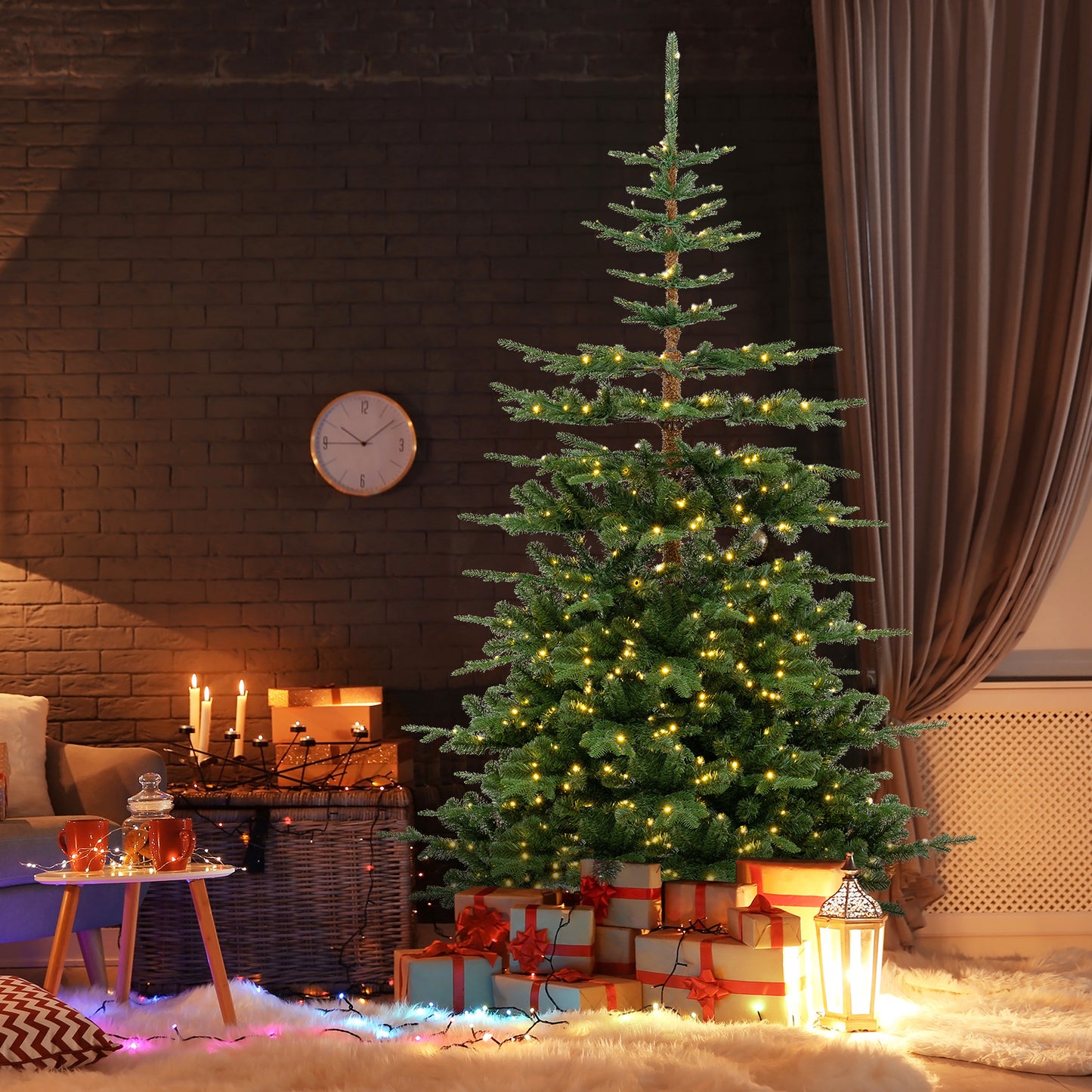 7 Feet Hinged Artificial Pre-lit Christmas Tree with 1303 Branch Tips