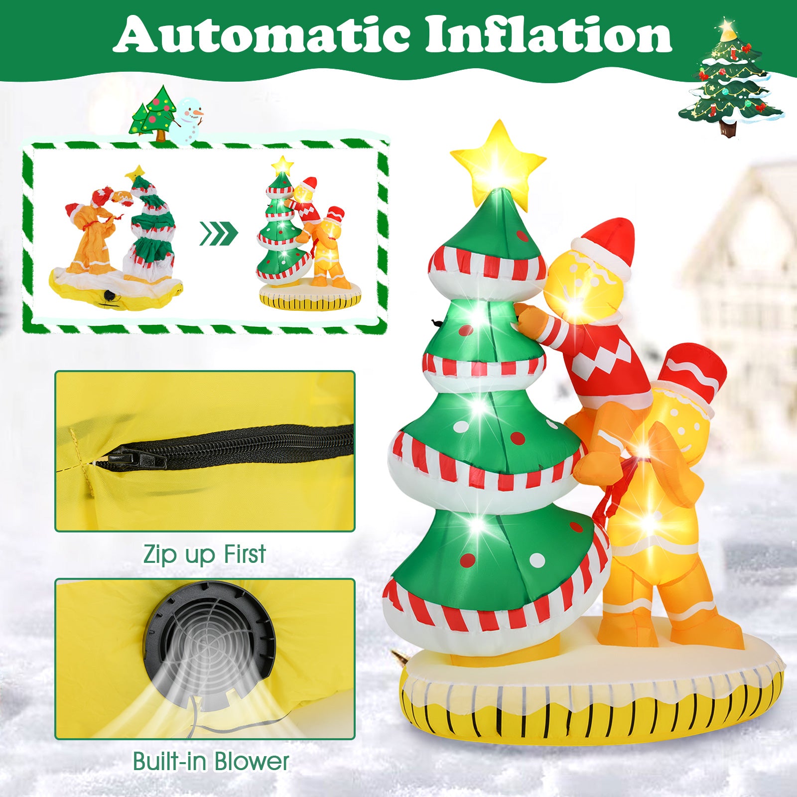 7 Feet Inflatable Christmas Tree with 7 Internal LED Lights and Built-in Fan