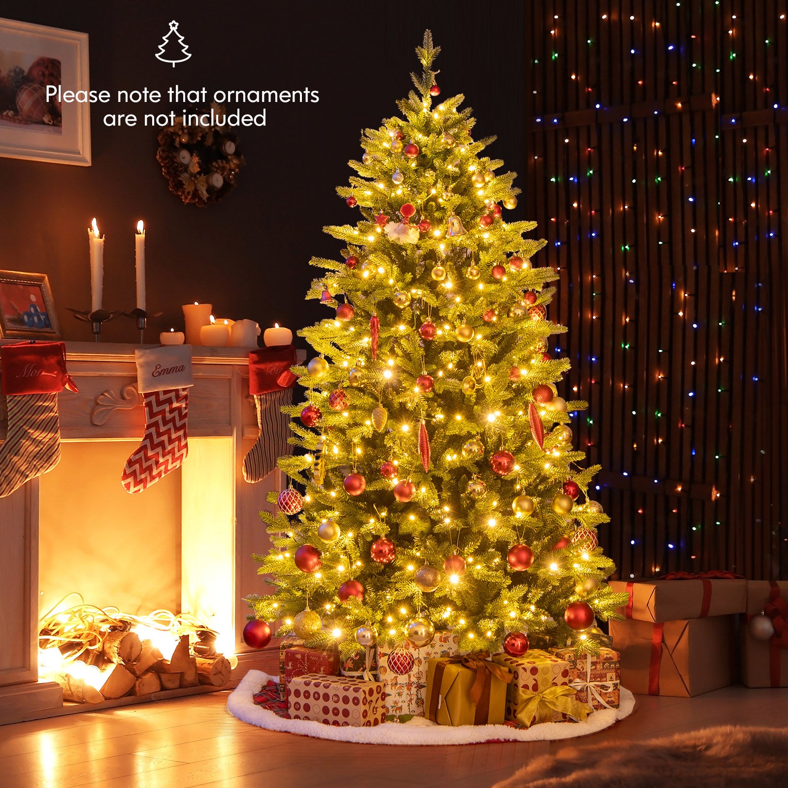 6 Feet Artificial Xmas Tree Hinged with 11 Lighting Modes and Remote Control-6 ft