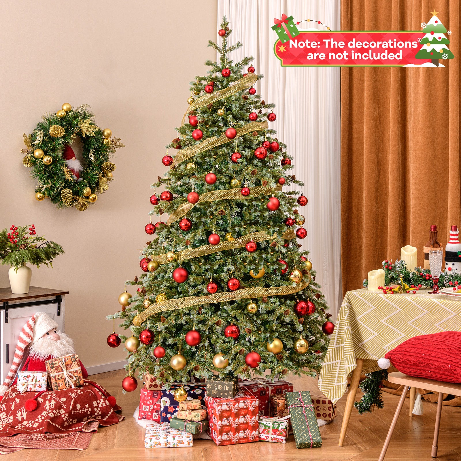 6/7/8 Feet Christmas Tree with Warm White LED Lights and Pine Cones-7 ft