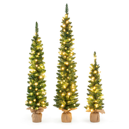 Pre-Lit Artificial Christmas Tree Set of 3 with LED Lights