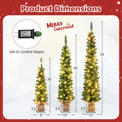Pre-Lit Artificial Christmas Tree Set of 3 with LED Lights