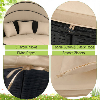 Round Patio Daybed with Retractable Canopy and Cushions