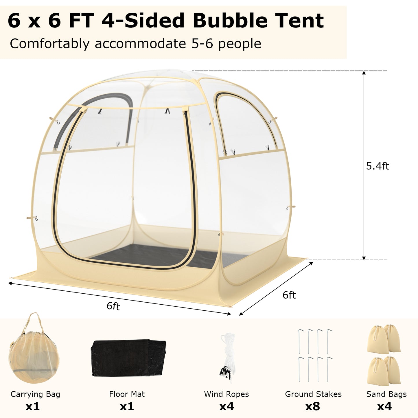 Instant Pop up Sports Tent with Carrying Bag and Floor Mat for 1-2/5-6 People