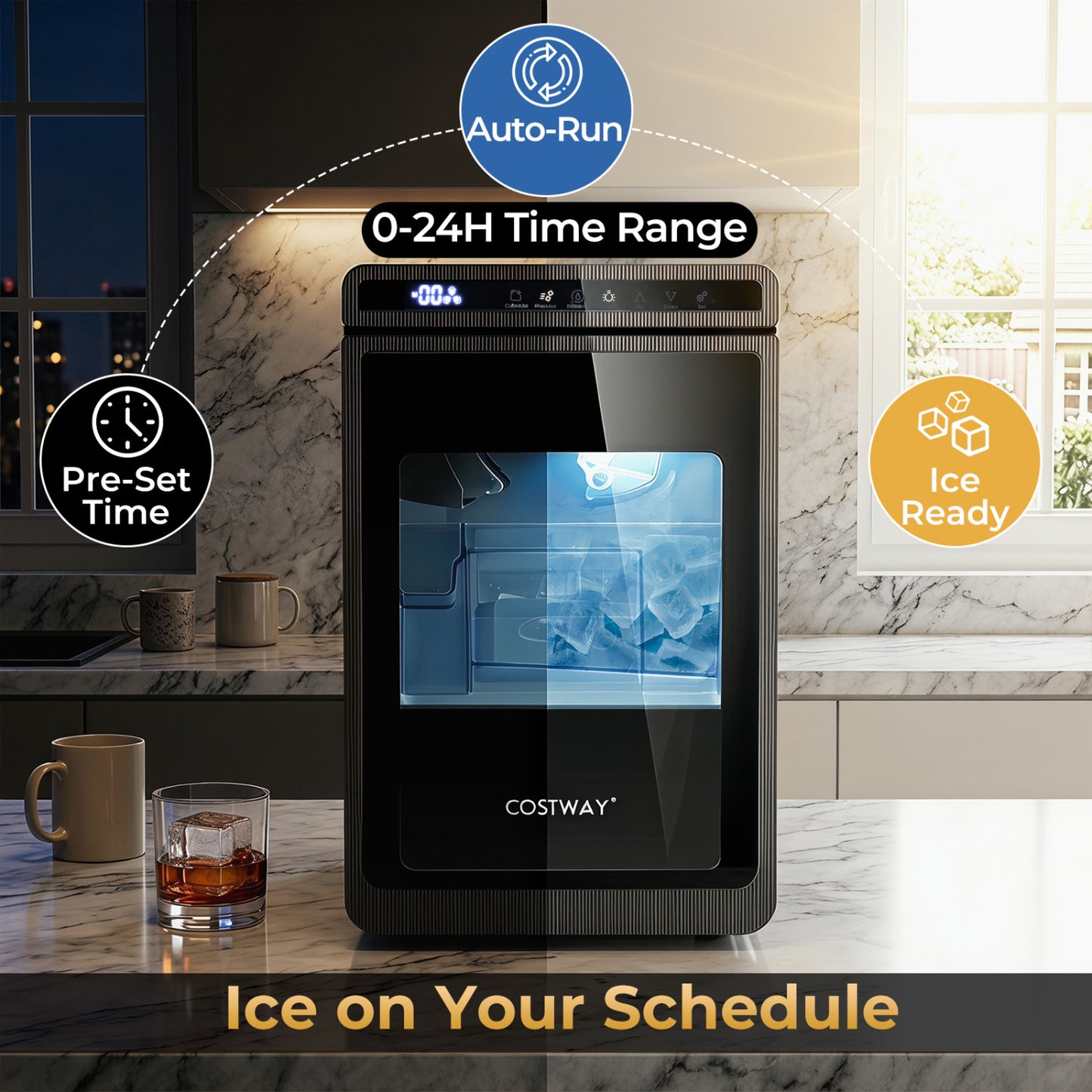 Countertop Ice Maker with 1.6" Clear Ice Cubes - 26 lbs/Day