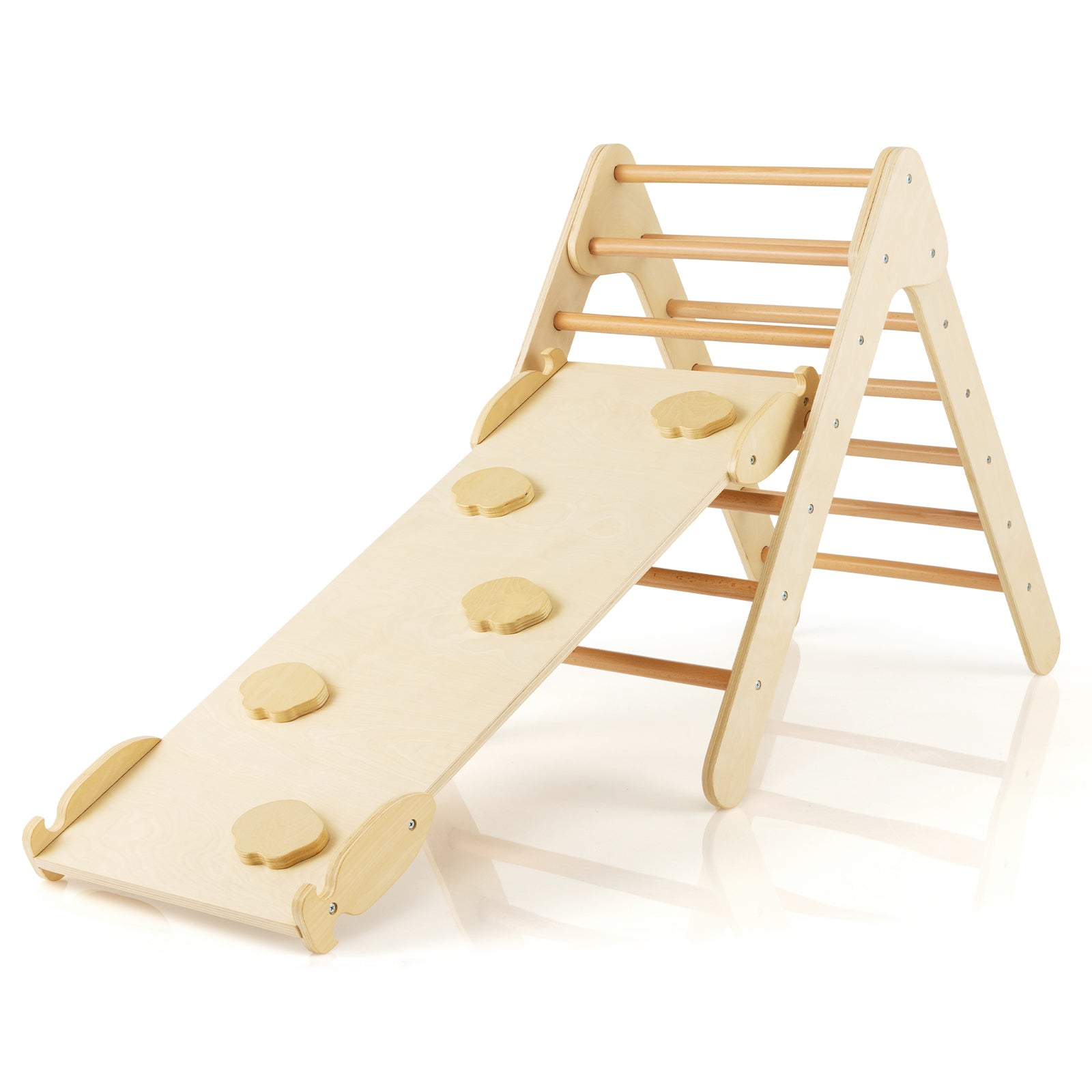 3-in-1 Wooden Climbing Triangle Set Triangle Climber with Ramp-Natural - Natural