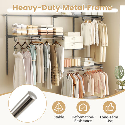 Closet System 4-8 FT Wall-Mounted Closet Shelves and Rod-Gray