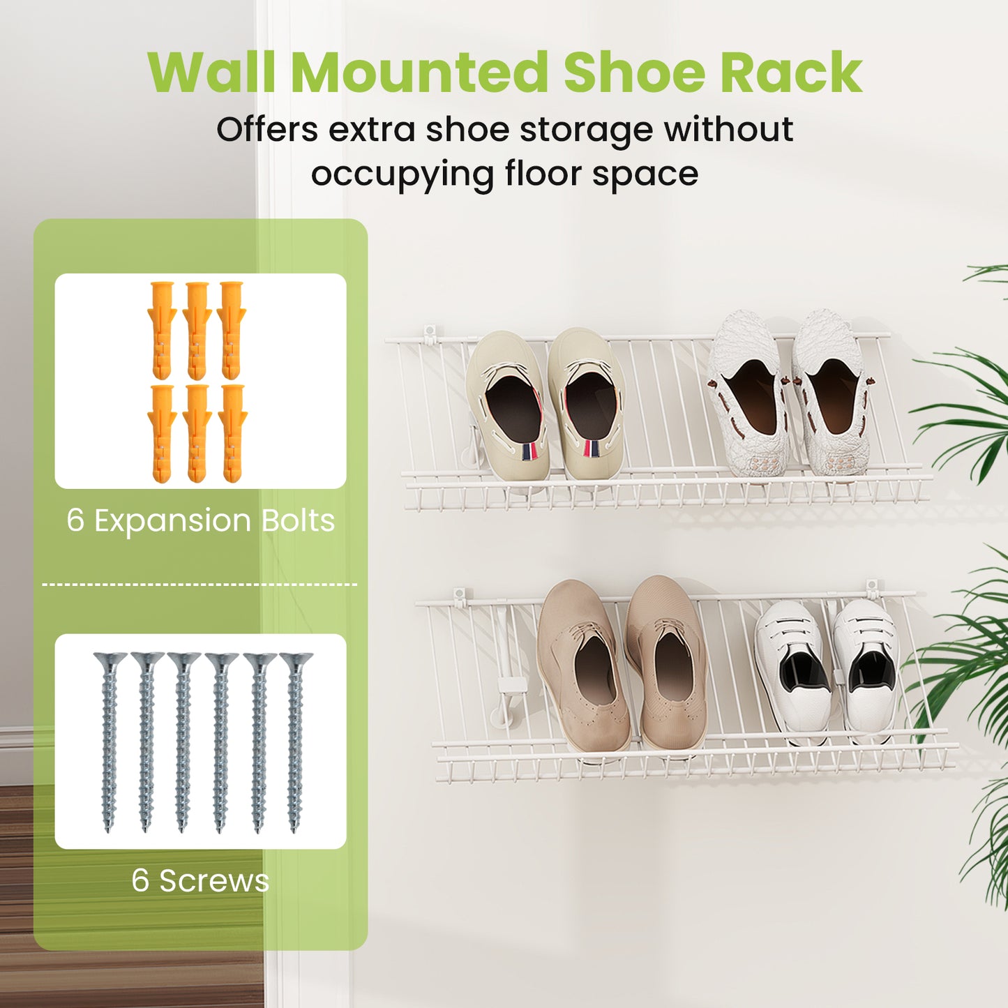 Closet Shelves Wall Mounted Set of 2 Metal Wire Shoe Racks