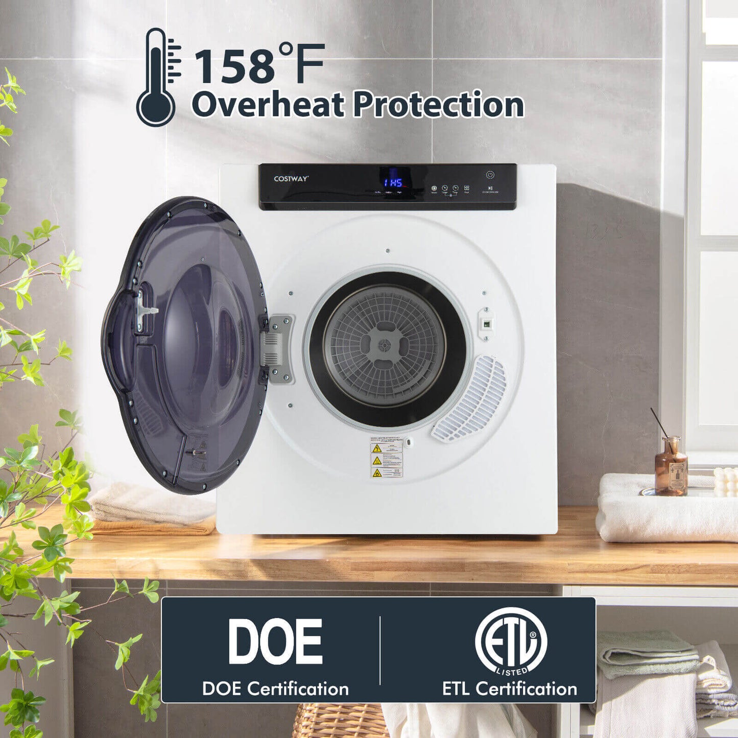 2.6 Cu.ft Compact Clothes Dryer with Touch Panel and 2 Modes
