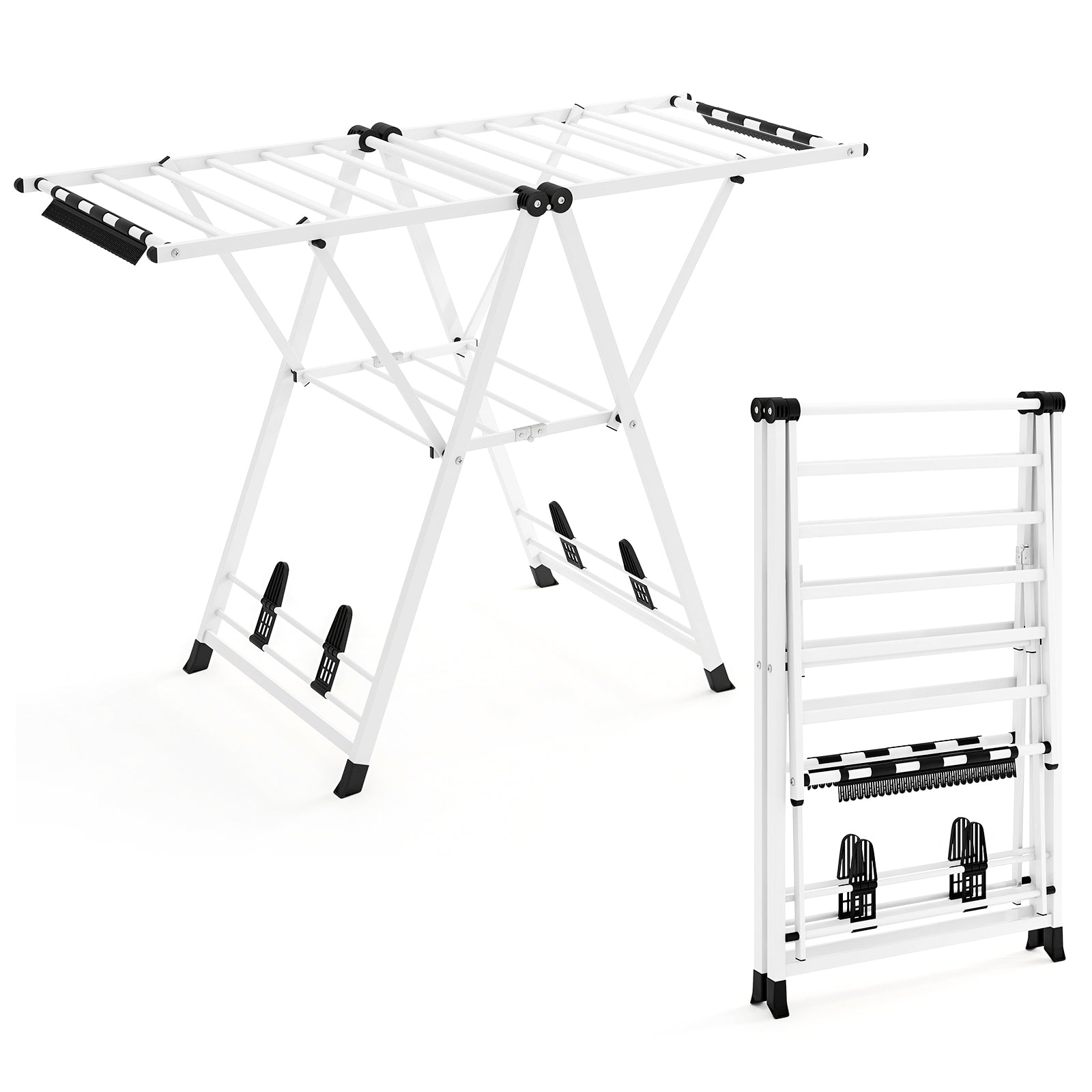Clothes Drying Rack with Height Adjustable Wings-White
