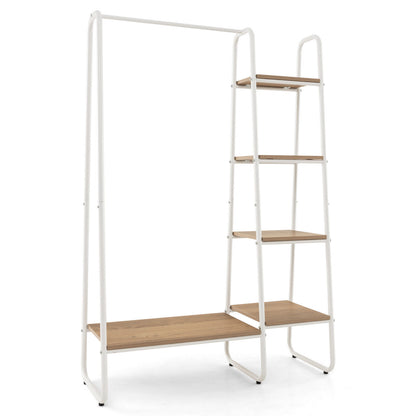 Clothes Rack Freestanding Storage Tower with Hanging Bar-Black - Natural