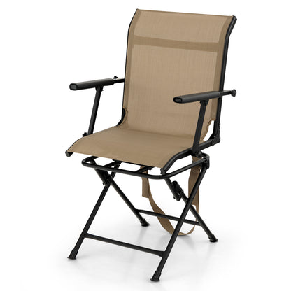 Foldable Swivel Patio Chair with Armrest and Mesh Back-Coffee - Coffee