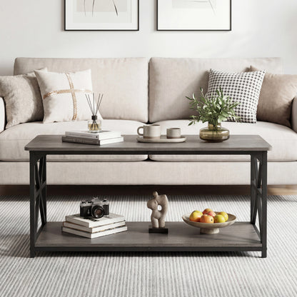 Coffee Table 2-Tier Center Table with Storage Shelf