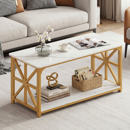 Coffee Table 2-Tier Center Table with Storage Shelf