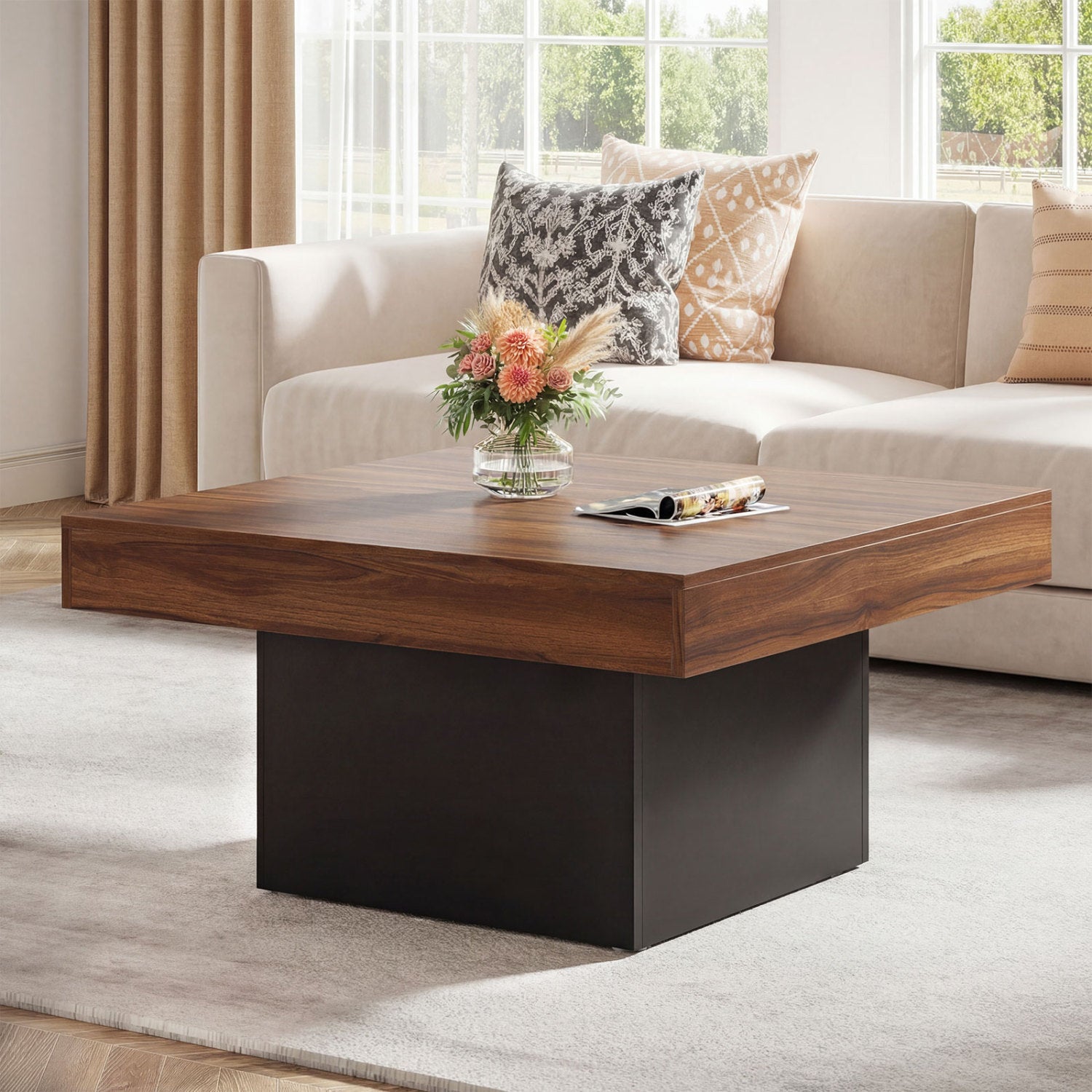 Coffee Table Accent Table with LED Lights and Dynamic Modes-Rustic Brown