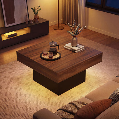 Coffee Table Accent Table with LED Lights and Dynamic Modes-Rustic Brown