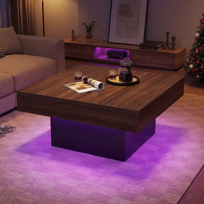 Coffee Table Accent Table with LED Lights and Dynamic Modes-Rustic Brown