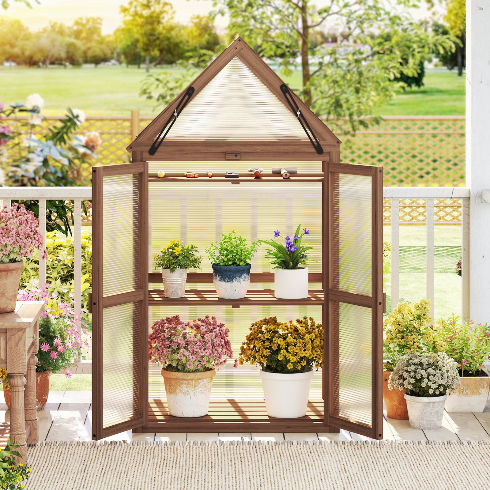 Cold Frame Mini Wooden Greenhouse for Vegetable and Flower-Brown