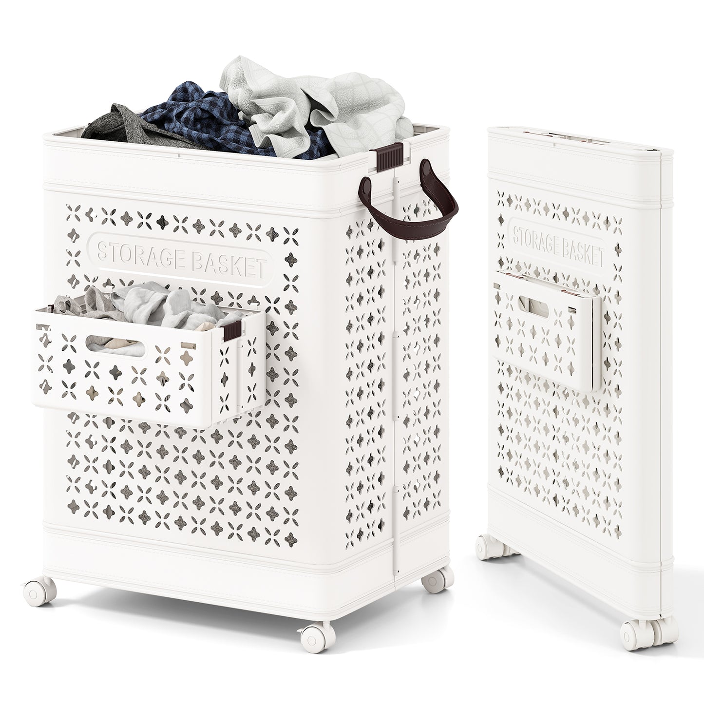 Collapsible Laundry Basket 20 Gallon Plastic Storage Bin-White