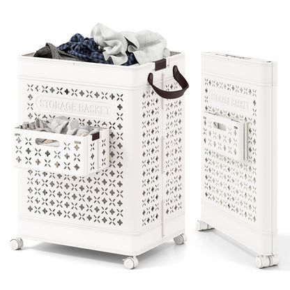 Collapsible Laundry Basket 20 Gallon Plastic Storage Bin-White