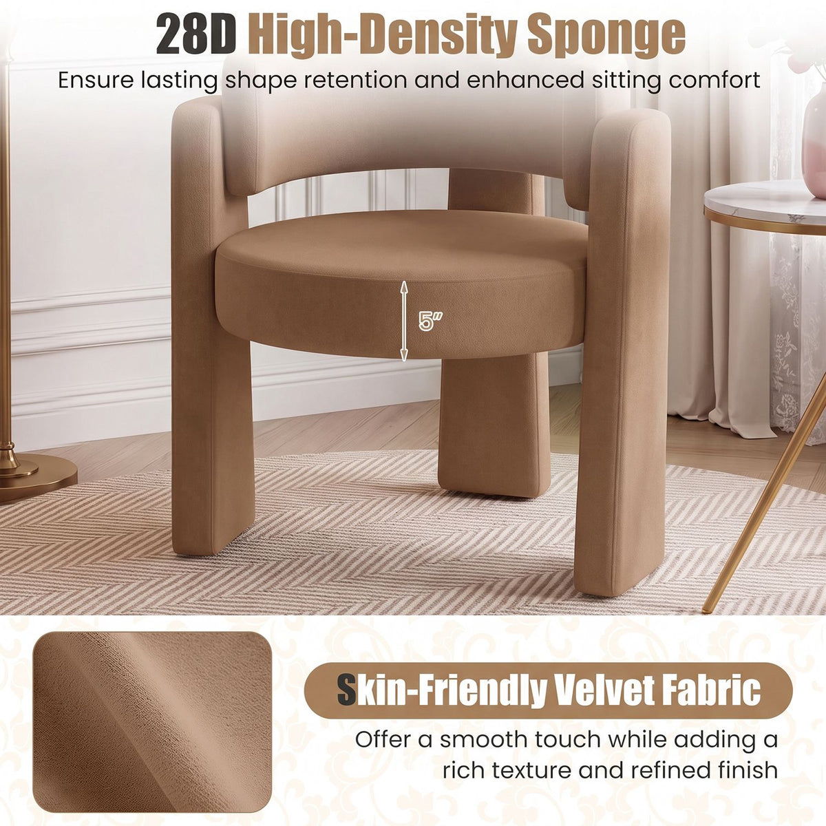 Comfy Upholstered Armchair Modern Velvet Barrel Accent Chair