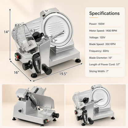 Commercial Meat Slicer with 10" Blade & Adjustable Thickness