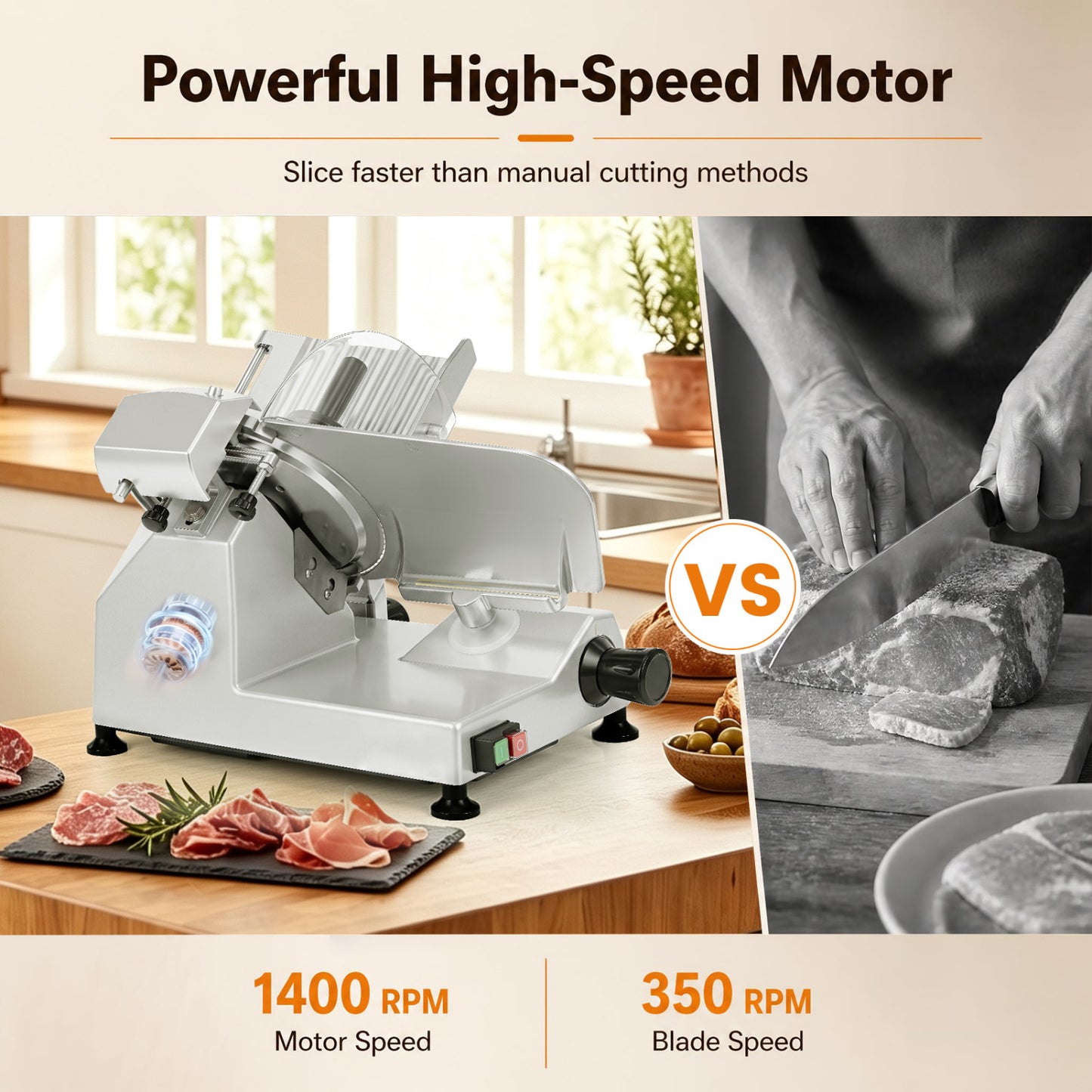 Commercial Meat Slicer with 10" Blade & Adjustable Thickness