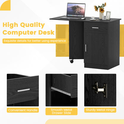 Folding Computer Desk with Drawer Mobile Home Office Desk with Cabinet
