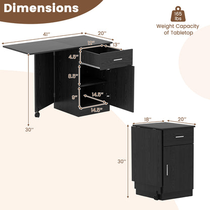 Folding Computer Desk with Drawer Mobile Home Office Desk with Cabinet