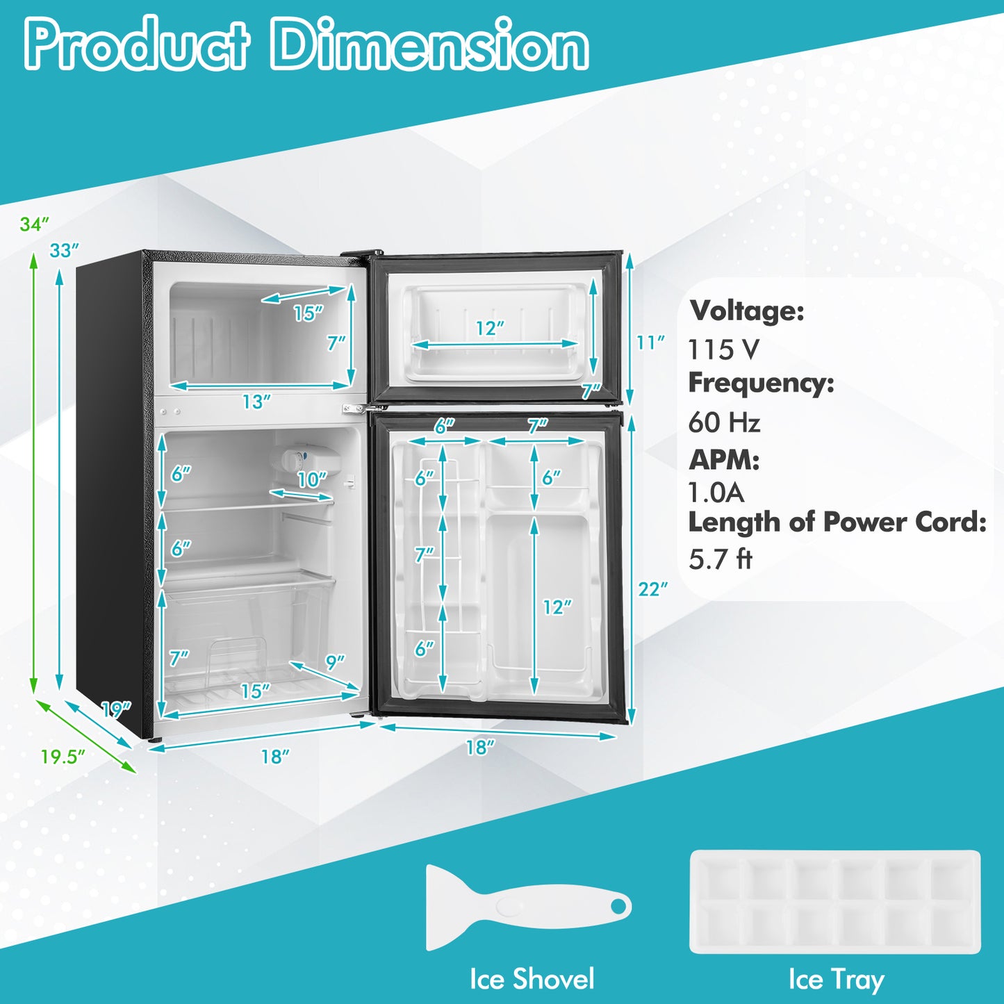 3.2 Cu. Ft Compact Mini Fridge with 5 Temperature Settings-Black