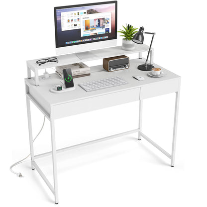 Compact Office Desk with Removable Monitor Shelf & Drawer
