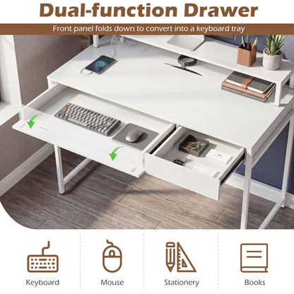 Compact Office Desk with Removable Monitor Shelf & Drawer