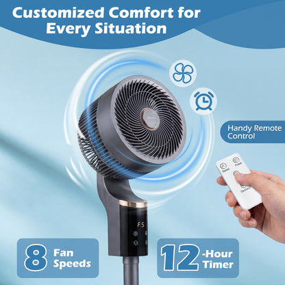 Compact Oscillating Standing Fan with 70° Oscillation and 90° Tilt for Home Office