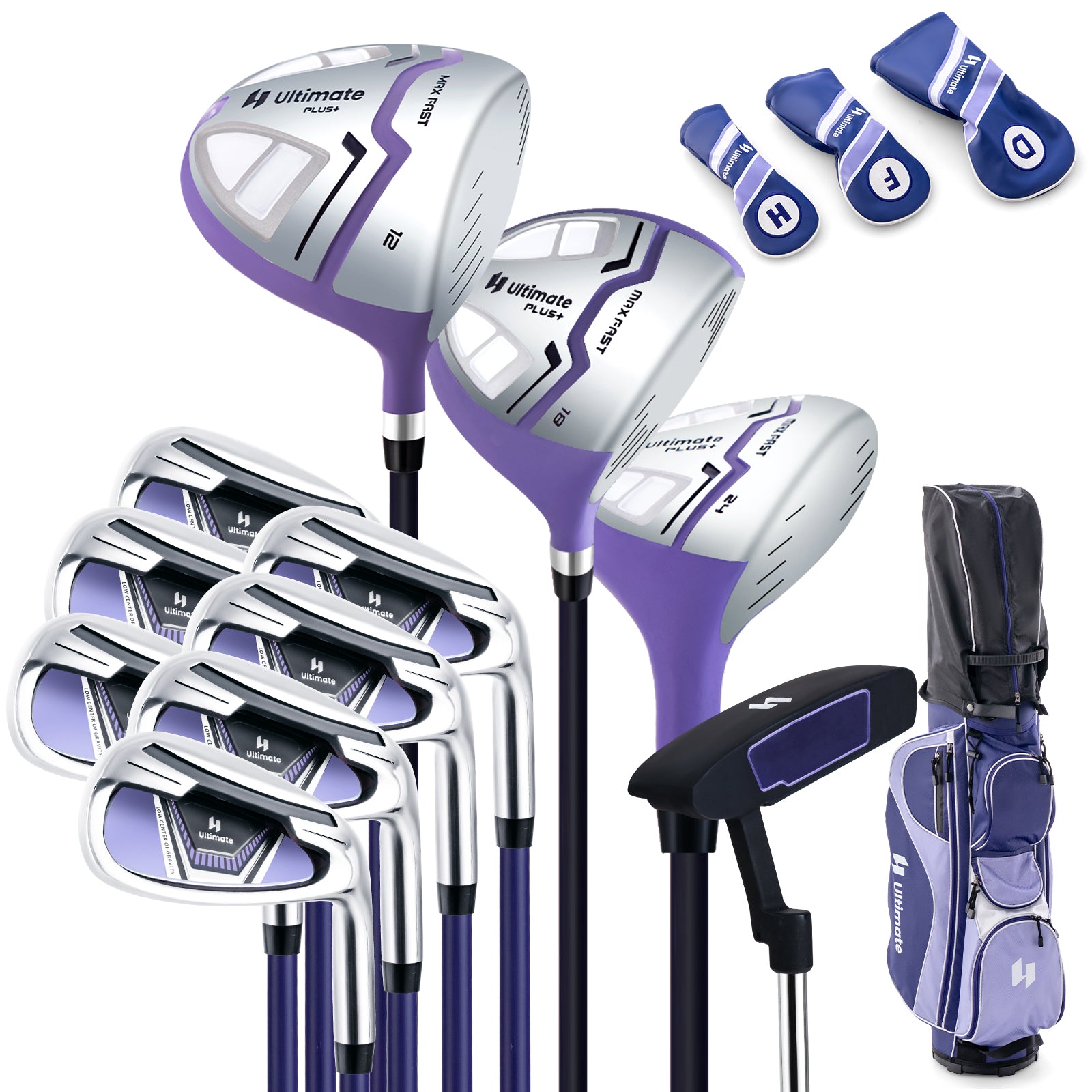 Women's Complete Golf Club Set Right Hand with Rain Hood-Pink - Purple