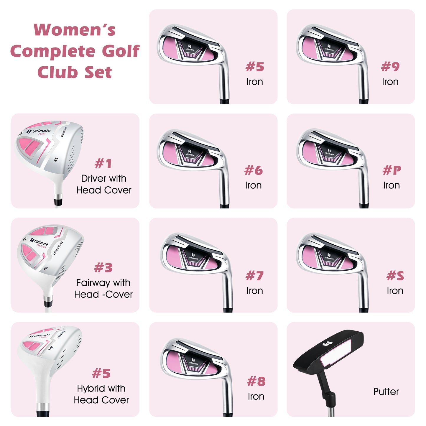 Women's Complete Golf Club Set Right Hand with Rain Hood