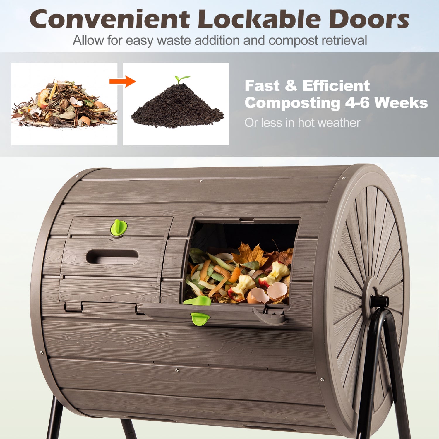 Compost Tumbler 37.5 Gallon Large Outdoor Compost Bin-Coffee