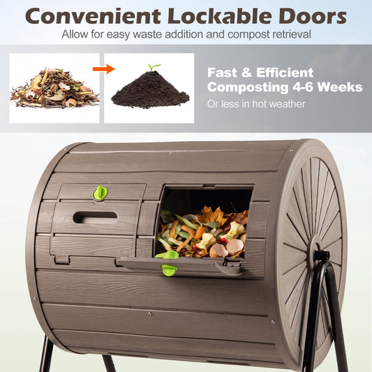 Compost Tumbler 37.5 Gallon Large Outdoor Compost Bin-Coffee