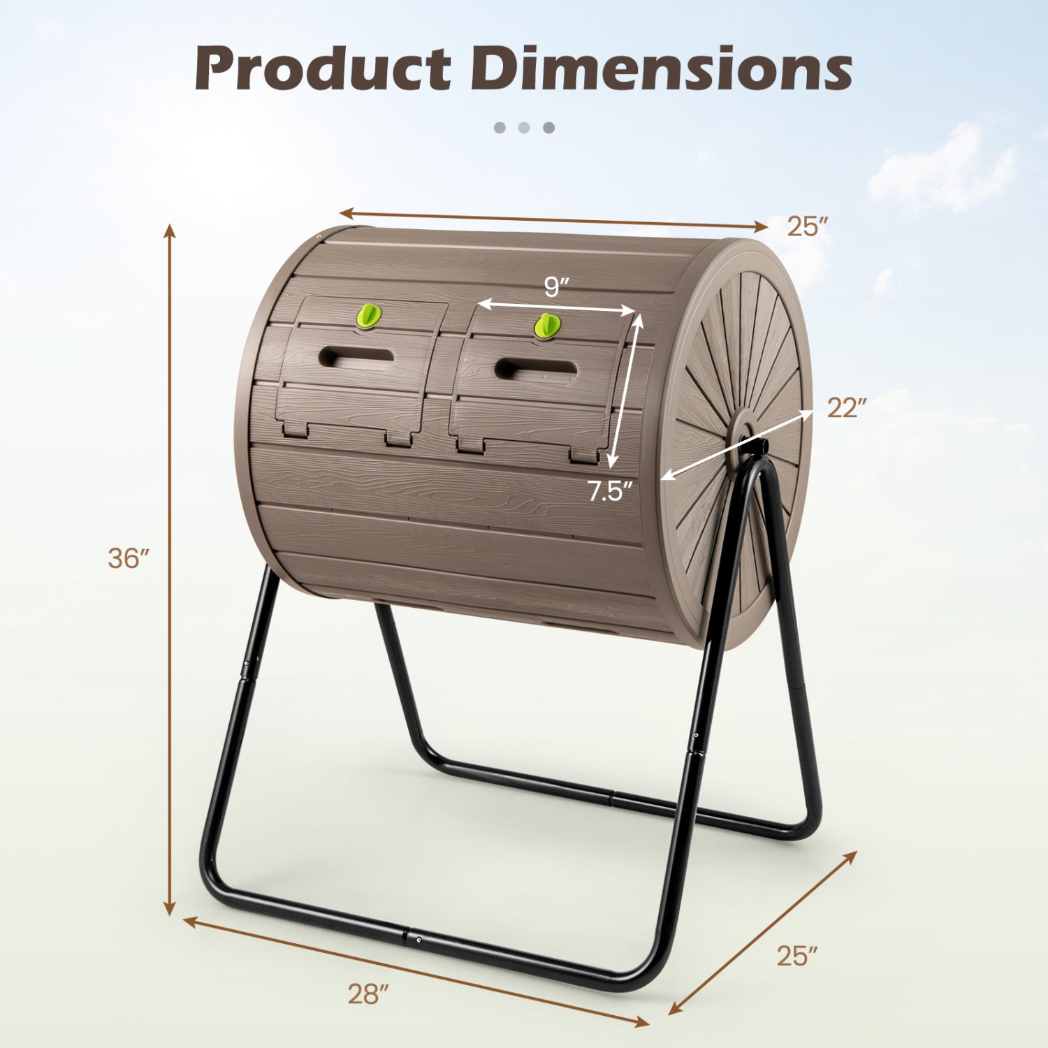 Compost Tumbler 37.5 Gallon Large Outdoor Compost Bin-Coffee