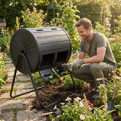 Compost Tumbler 37.5 Gallon Large Outdoor Compost Bin-Black