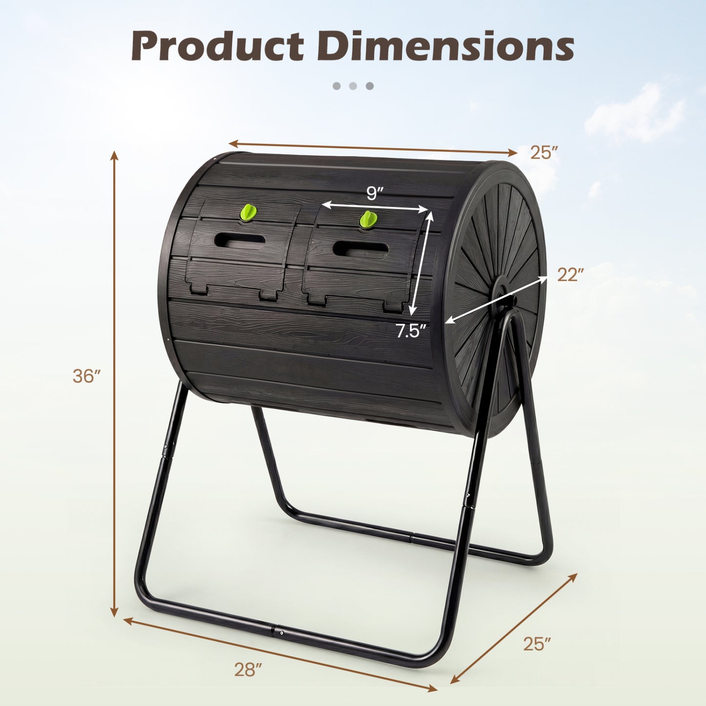 Compost Tumbler 37.5 Gallon Large Outdoor Compost Bin-Black