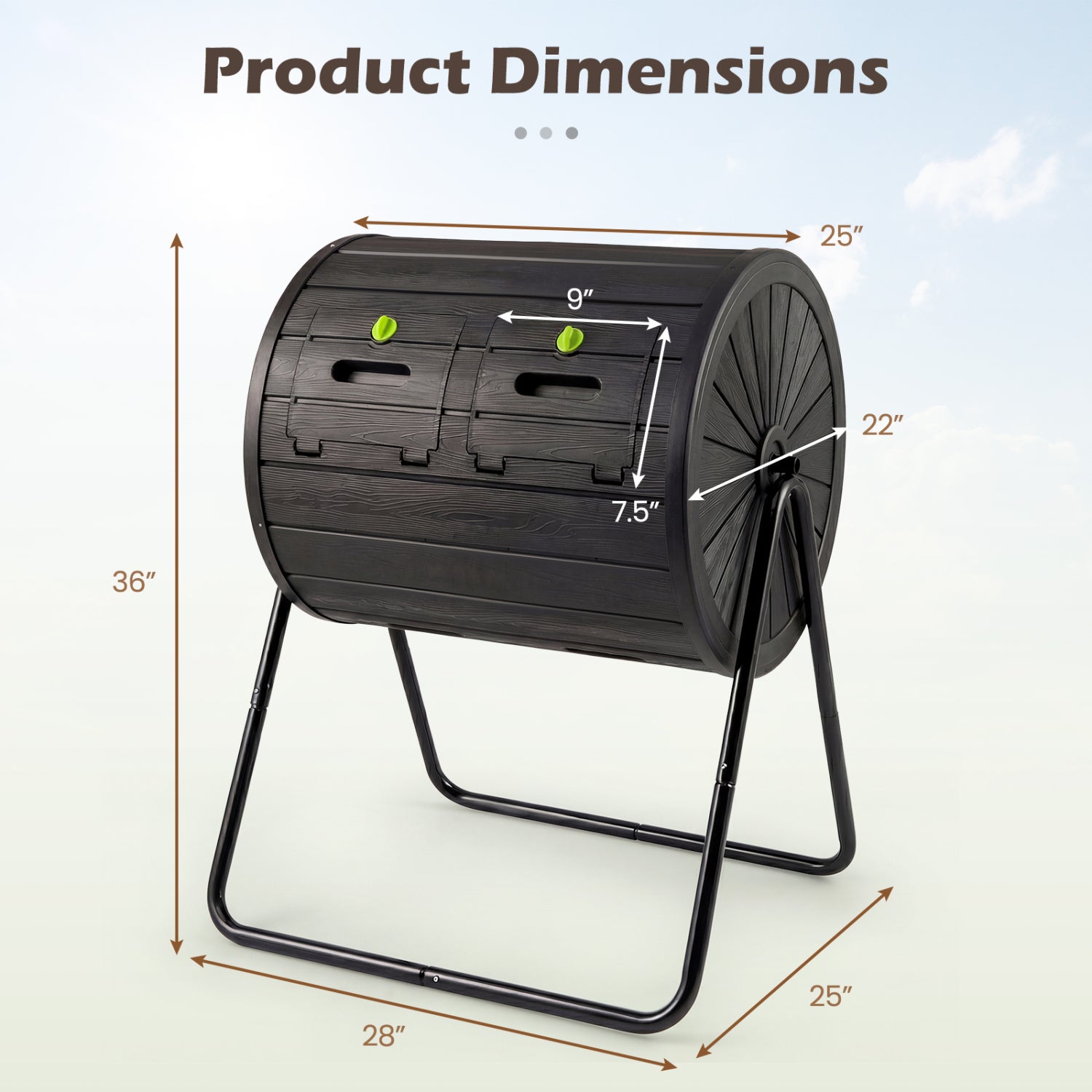 Compost Tumbler 37.5 Gallon Large Outdoor Compost Bin-Black