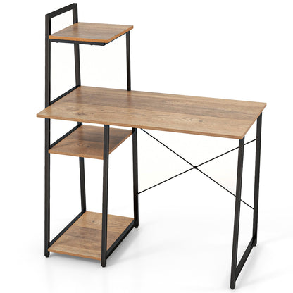 Computer Desk with Shelves and 3-Tier Storage Bookshelf-Black - Natural