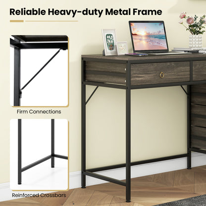 Computer Desk with 5 Drawers Home Office Desk with Side File Cabinet-Grey