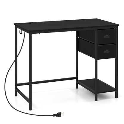 Computer Desk with Charging Station and 2 Fabric Drawers for Small Spaces