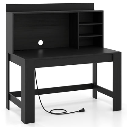Modern Computer Desk with Hutch and Storage Shelves