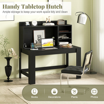 Modern Computer Desk with Hutch and Storage Shelves