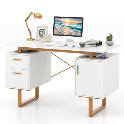 51 Inch Computer Desk with Floating Desktop and Dual Drawers-White