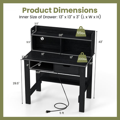 Computer Desk with Power Outlets USB Ports and Type-C-Black