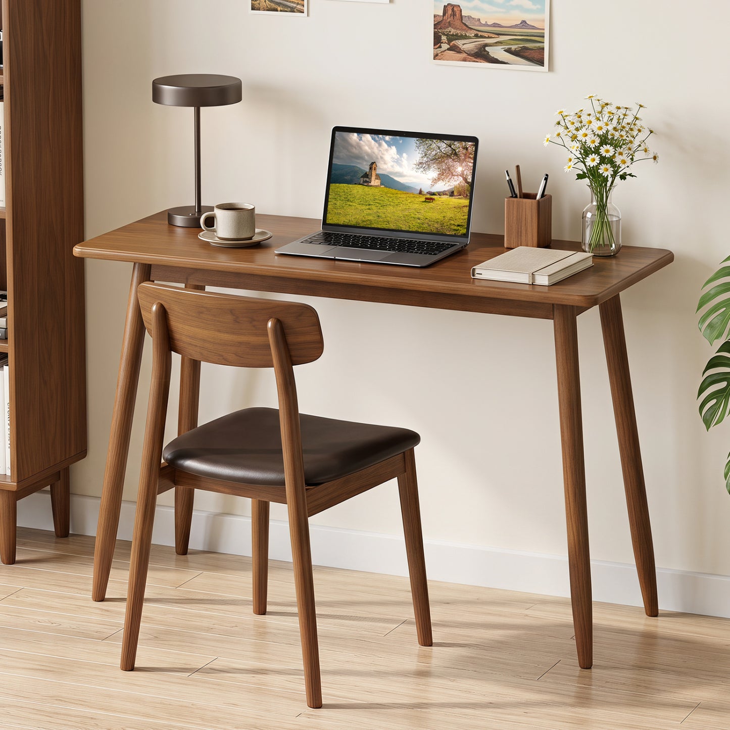 Writing Desk with Rubber Wood Legs and Spacious Tabletop